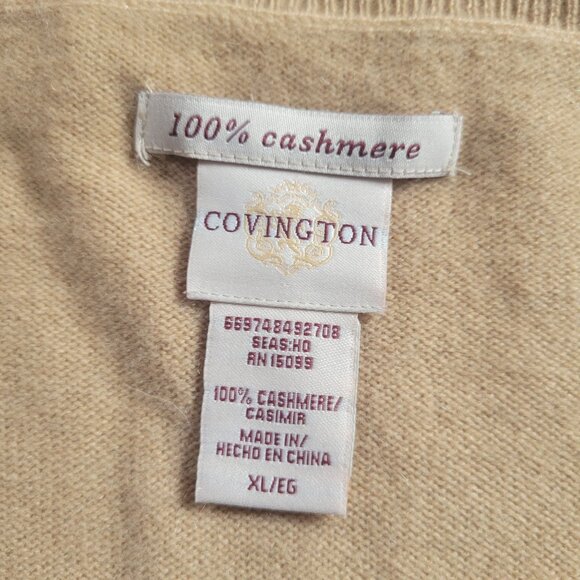Covington Womens 100% Cashmere V-Neck Sweater Beige XL - Picture 3 of 4